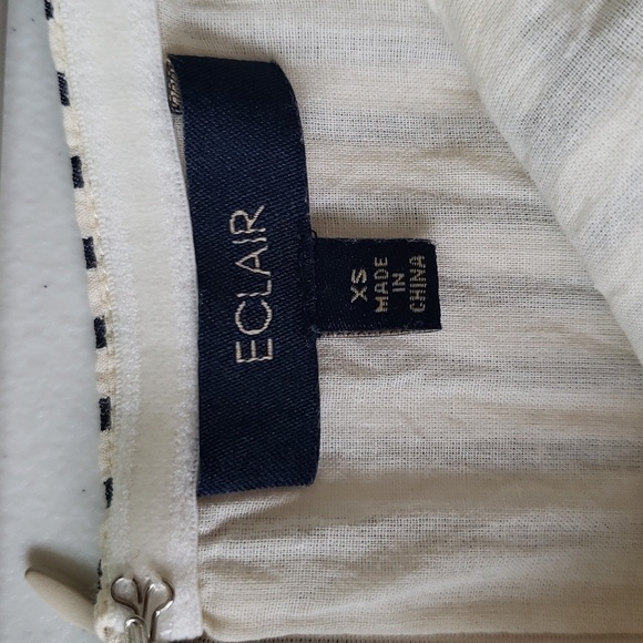 Eclair Mini Sundress XS Navy Blue Cream Ivory Striped Seersucker Pockets Straps - Picture 9 of 15